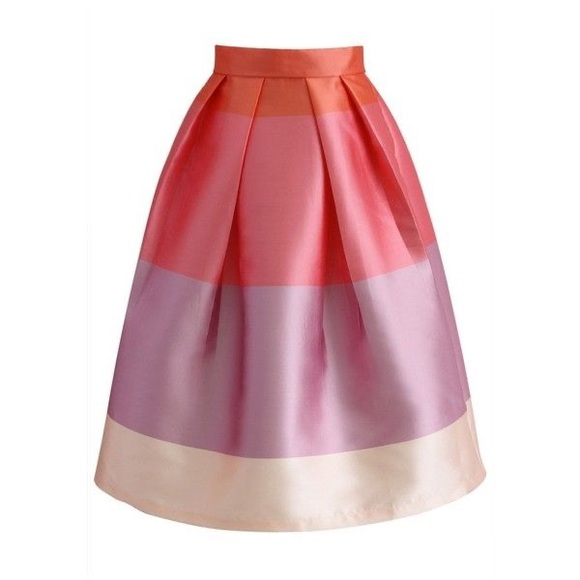 NWT Chicwish Pink A-Line Colorblock Skirt - Picture 1 of 7